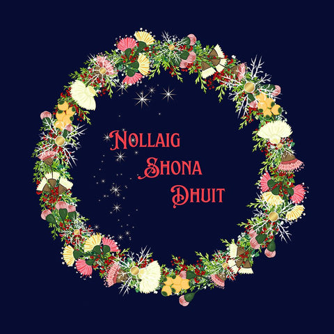 Gaelic Merry Christmas Nollaig Shona Dhuit White Modern Wood Framed Art Print with Double Matting by Mitchell, Tina