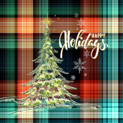 Happy Holidays Tartan Plaid Black Modern Wood Framed Art Print with Double Matting by Mitchell, Tina