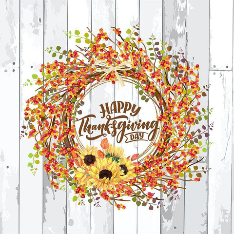 Happy Thanksgiving Bittersweet Wreath White Modern Wood Framed Art Print by Mitchell, Tina