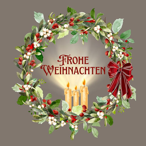 Merry Christmas German Frohe Weihnachten Black Ornate Wood Framed Art Print with Double Matting by Mitchell, Tina