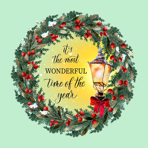 Wonderful Time of the Year Wreath White Modern Wood Framed Art Print with Double Matting by Mitchell, Tina