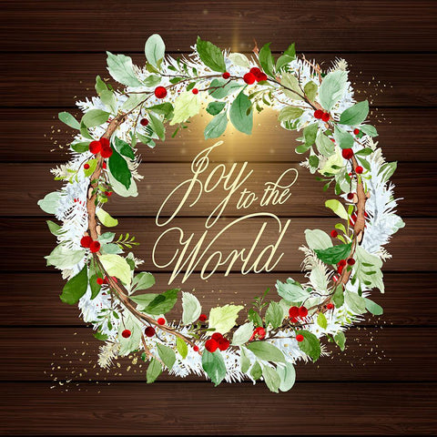 Joy To The World Wreath Gold Ornate Wood Framed Art Print with Double Matting by Mitchell, Tina