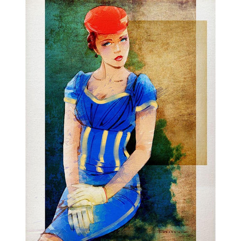 Woman In Blue White Modern Wood Framed Art Print by TMBorenstein