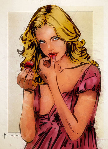 Strawberry White Modern Wood Framed Art Print with Double Matting by TMBorenstein