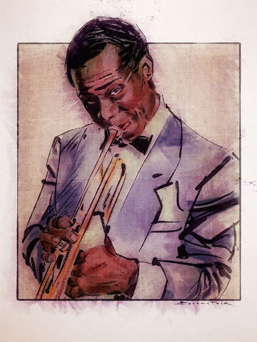 Jazz Man White Modern Wood Framed Art Print with Double Matting by TMBorenstein