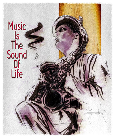 Sound Of Life White Modern Wood Framed Art Print with Double Matting by TMBorenstein