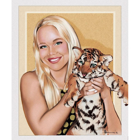 53 Tiger Girl Black Modern Wood Framed Art Print with Double Matting by TMBorenstein