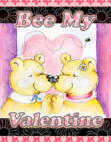Bee My Valentine White Modern Wood Framed Art Print with Double Matting by Wade, Valarie