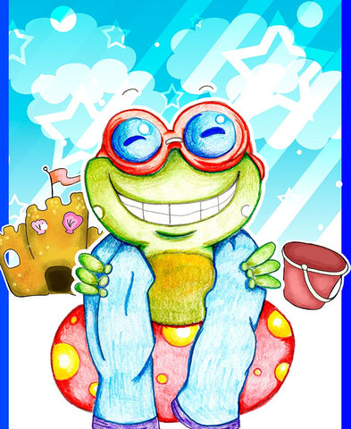 Summer Froggy Black Ornate Wood Framed Art Print with Double Matting by Wade, Valarie