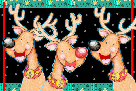 Happy Reindeer Black Modern Wood Framed Art Print by Wade, Valarie