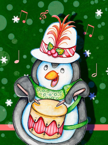 Penguin Drum White Modern Wood Framed Art Print with Double Matting by Wade, Valarie