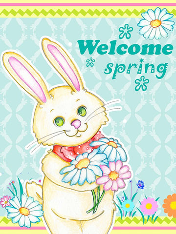 Welcome Spring White Modern Wood Framed Art Print with Double Matting by Wade, Valarie