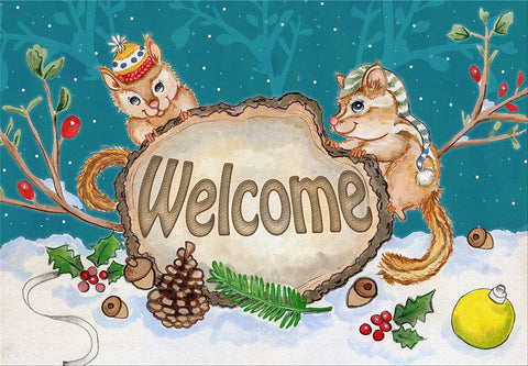 Woodland Welcome White Modern Wood Framed Art Print with Double Matting by Wade, Valarie