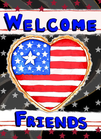 Patriotic Heart Welcome Black Modern Wood Framed Art Print by Wade, Valarie