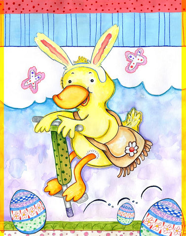Bunny Hop Black Modern Wood Framed Art Print by Wade, Valarie