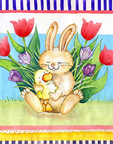 Bunny Hugs Black Ornate Wood Framed Art Print with Double Matting by Wade, Valarie