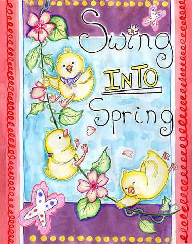 Swing into Spring White Modern Wood Framed Art Print with Double Matting by Wade, Valarie