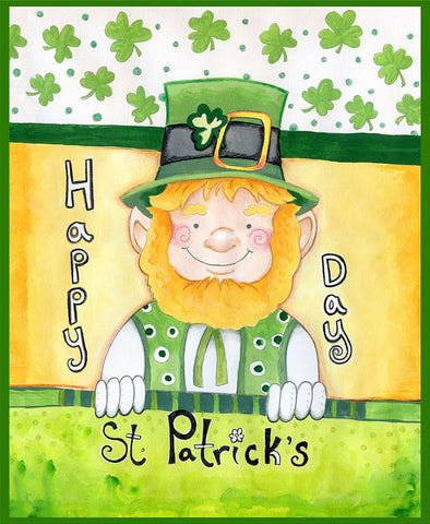 Happy Leprechaun Black Ornate Wood Framed Art Print with Double Matting by Wade, Valarie