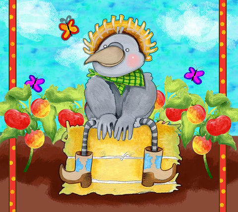 Farmer Crow Hay Bale Black Modern Wood Framed Art Print by Wade, Valarie