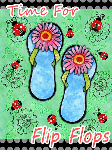 Daisy Flip Flops Black Modern Wood Framed Art Print by Wade, Valarie