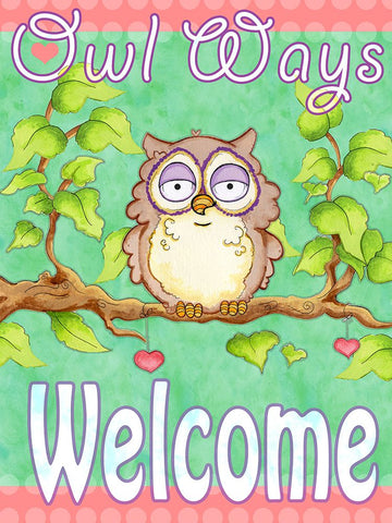 Owls Ways Welcome Black Ornate Wood Framed Art Print with Double Matting by Wade, Valarie