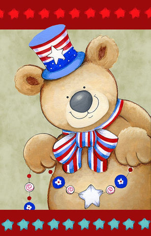 Stars And Stripes Bear White Modern Wood Framed Art Print with Double Matting by Wade, Valarie