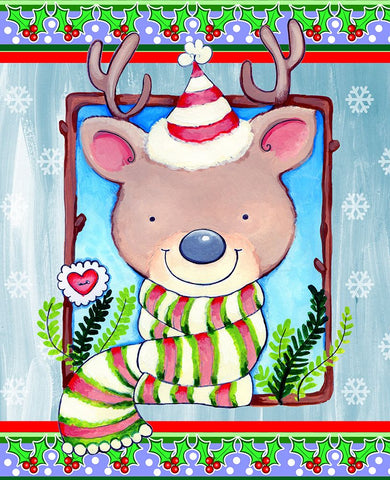 Reindeer Wood White Modern Wood Framed Art Print with Double Matting by Wade, Valarie