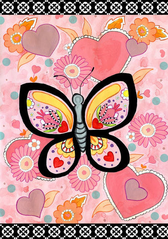 Butterfly Hearts Black Modern Wood Framed Art Print by Wade, Valarie