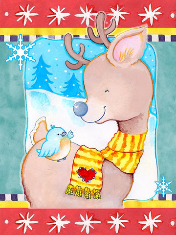 Deer Friends Black Ornate Wood Framed Art Print with Double Matting by Wade, Valarie