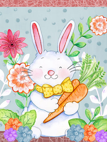 Carrots And Bunny Black Ornate Wood Framed Art Print with Double Matting by Wade, Valarie