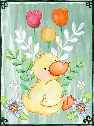 Duckie White Modern Wood Framed Art Print with Double Matting by Wade, Valarie