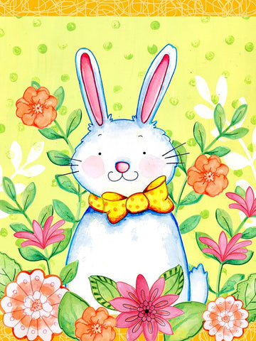 Flowers And Bunny Black Ornate Wood Framed Art Print with Double Matting by Wade, Valarie