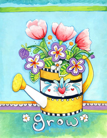 Watering Can White Modern Wood Framed Art Print with Double Matting by Wade, Valarie