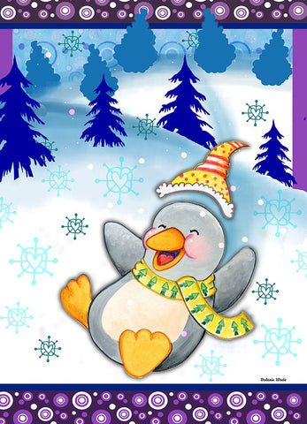 Penguin Slide Black Modern Wood Framed Art Print by Wade, Valarie