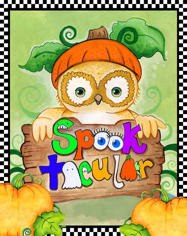 Spooktacular Owl Black Ornate Wood Framed Art Print with Double Matting by Wade, Valarie