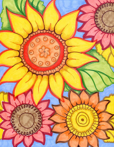 Sunflower Zen Black Ornate Wood Framed Art Print with Double Matting by Wade, Valarie