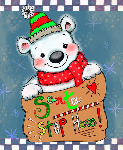 Santa Stop Here Bear White Modern Wood Framed Art Print with Double Matting by Wade, Valarie