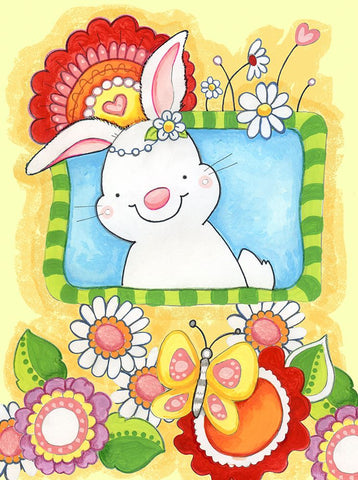 Spring Bunny Black Ornate Wood Framed Art Print with Double Matting by Wade, Valarie