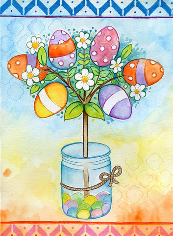Egg Tree White Modern Wood Framed Art Print with Double Matting by Wade, Valarie