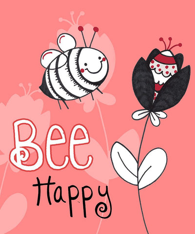 Bee Happy Black Modern Wood Framed Art Print by Wade, Valarie