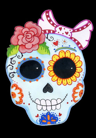 Sugar Skull White Modern Wood Framed Art Print with Double Matting by Wade, Valarie