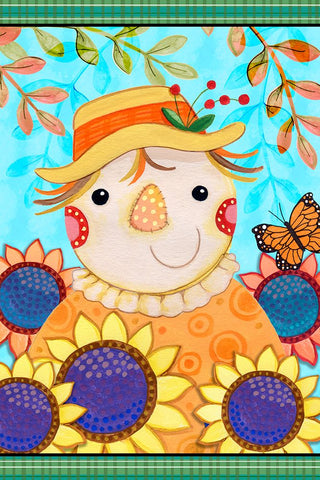 Happy Scarecrow White Modern Wood Framed Art Print with Double Matting by Wade, Valarie