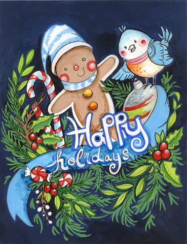 Happy Holidays White Modern Wood Framed Art Print with Double Matting by Wade, Valarie