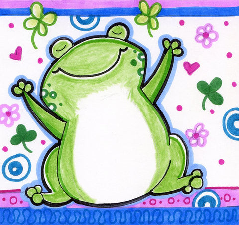 Happy Frog White Modern Wood Framed Art Print with Double Matting by Wade, Valarie