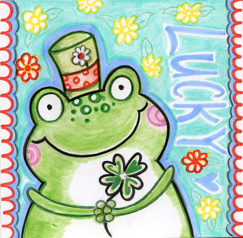 Lucky Frog Black Modern Wood Framed Art Print by Wade, Valarie