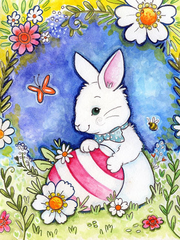 Spring Bunny 2 White Modern Wood Framed Art Print with Double Matting by Wade, Valarie