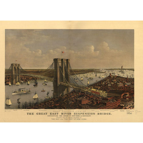 Brooklyn Bridge Gold Ornate Wood Framed Art Print with Double Matting by Vintage Apple Collection