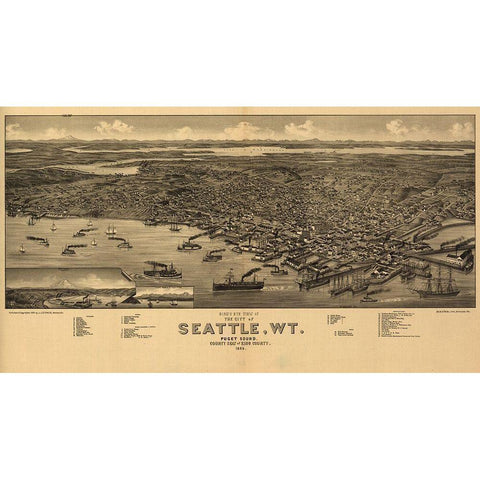 Seattle White Modern Wood Framed Art Print by Vintage Apple Collection