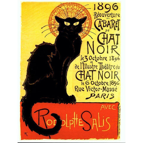 Chat Noir Black Modern Wood Framed Art Print with Double Matting by Vintage Apple Collection