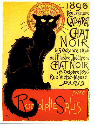 Chat Noir White Modern Wood Framed Art Print with Double Matting by Vintage Apple Collection